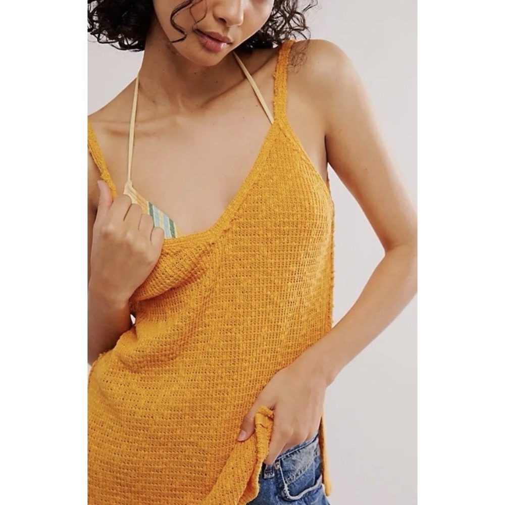 Free People Knit Sweater‎ Tank Dont Go in Yellow L NWOT